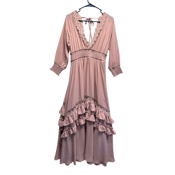 Baltic Born Pippa Ruffle Maxi Dress Vintage Rose Pink M Bridesmaid Baby Shower - Picture 1 of 12